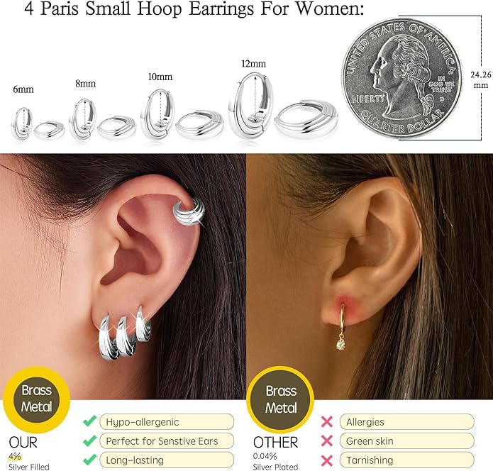 Small Gold Huggie Hoop Earrings Set for Women Men Hypoallergenic 14K Plated Stack Cartilage Earrings, Multiple Piercing Lightweight Mini Thin Cute Dainty Trendy Jewelry Set Christmas Gifts for Women