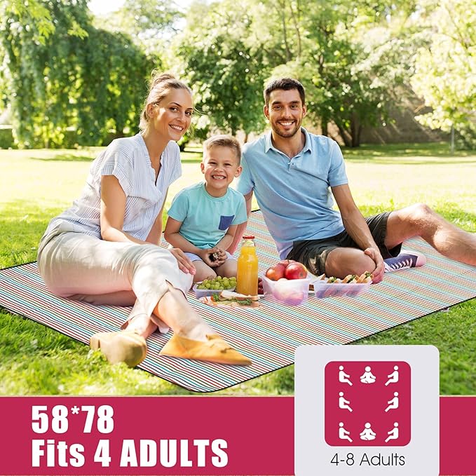 G GOOD GAIN Waterproof Picnic Blanket Portable with Carry Strap for Beach Mat or Family Outdoor Camping Party（Vibrant）