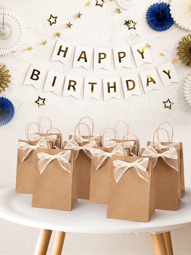 MESHA 400 Pack Kraft Brown Paper Bags with Handles Bulk 5.25X3.75X8 Inches, Brown Small Gift Bags for Small Business,Birthday Wedding Party Favor, Paper Shopping