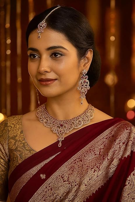 Touchstone Indian jewelry set for women bollywood gold jewellery wedding outfits necklace sets earrings bridal maang tikka fancy costume girls big desi accessories rhinestone in gold or silver tone