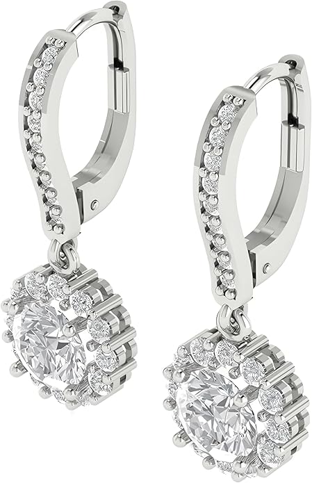 14K White Gold Moissanite Earrings Men & Women, Solid Gold Simulated Diamond and Lab Diamonds Studs for Men & Women, 1ct - 2ct Round, Princess, Heart, Halo Cut, Dangle, Lever or Screw Back Earrings, VVS1, D Color, Pink or Blue - Luxury Gift Box