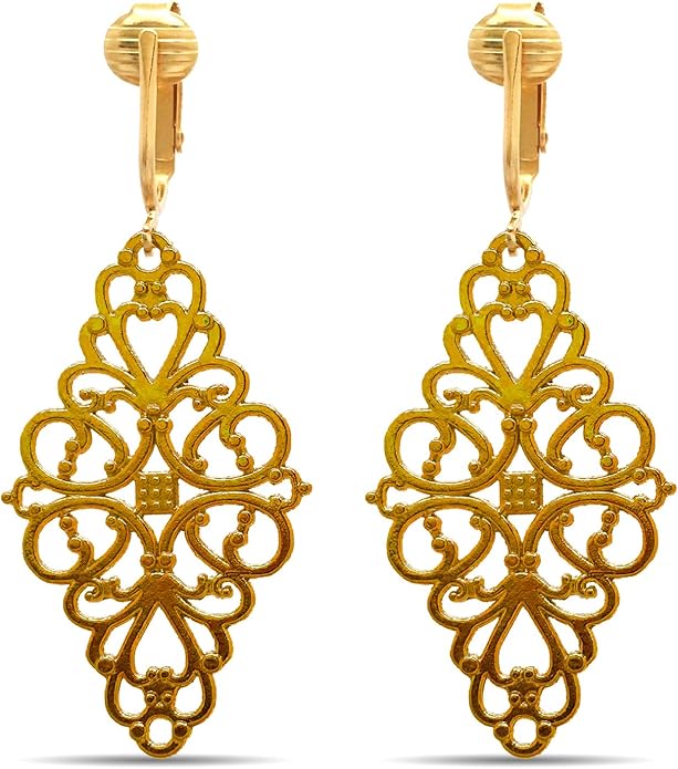 Aloha Earrings Gold Tone Non Pierced Clip On Dangling Earrings