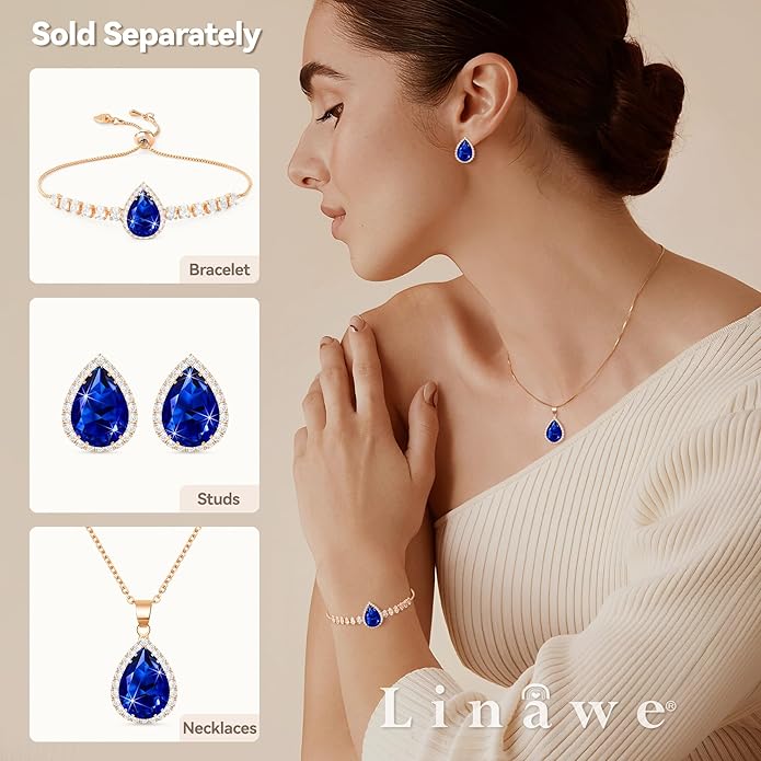 Linawe Crystal Imitation Diamond Rhinestone Charm Bracelets for Women, Gold/Silver/Rose Gold Adjustable Chain Bracelet, Teardrop Birthstone Cubic Zirconia Prom Costume Wedding Jewelry