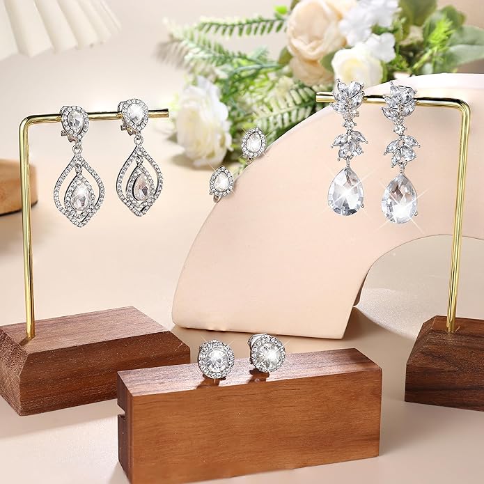 Jstyle 4 Pairs Silver Clip on Earrings for Women Elegant Rhinestone Clip on Earrings Dangle Drop for Brides Bridesmaids Non Pierced Earrings Set