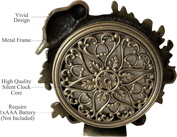 Decorative Mini Table Clock, Vintage Metal Silent Analog Quartz Battery Operated Table Top Clock for Living Room Decor Shelf