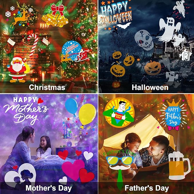 2025 Upgraded Brighter Christmas Decorations Projector Lights, FLITI 19 HD Slide Christmas Projector (Ocean Wave & Patterns), 11 Theme Holiday Projector with Remote for Halloween House Decor