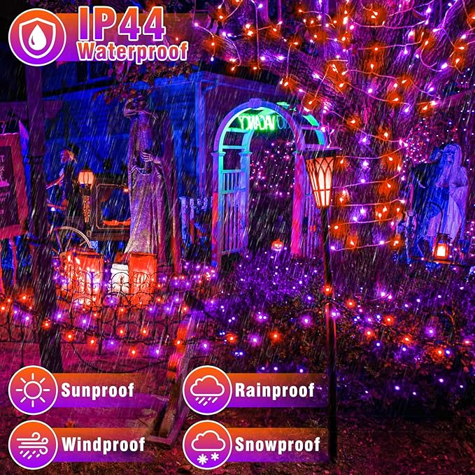 66FT 200 LED Christmas Lights Outdoor, Orange & Purple Christmas String Lights Waterproof with 8 Modes, Connectable Clear Wire Twinkle Light for Indoor Home Tree Xmas Garden Decorations
