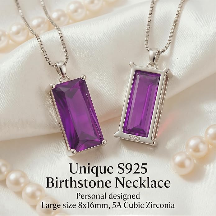 Minimalist Square 8mm×16mm Birthstone Sterling Silver Necklace - Hypoallergenic, Lightweight, Gift for Her