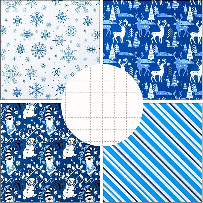 MAYPLUSS Christmas Wrapping Paper Jumbo Rolls - 30IN X 120IN - 4 Roll - Christmas Tree Reindeer Snowman Stripe for New Year Holiday Party Kids