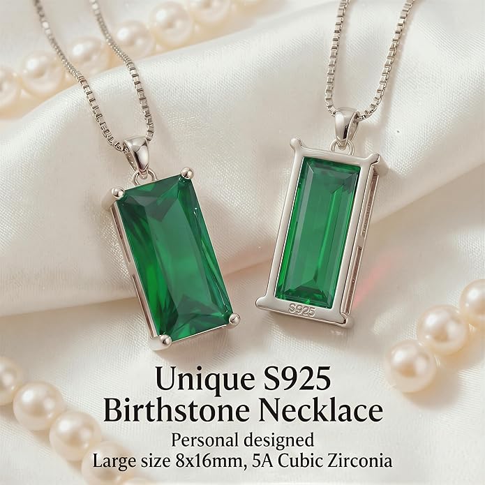 Minimalist Square 8mm×16mm Birthstone Sterling Silver Necklace - Hypoallergenic, Lightweight, Gift for Her