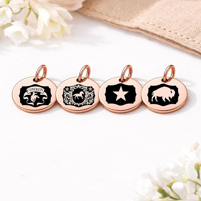 SM Design Western Charm Set of 4 – Stainless Steel Western Charms for Bracelets & Necklaces – Cowgirl, Ranch & Country Style Jewelry Charms – Western Gift for Women & Moms