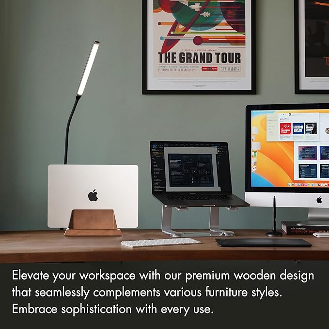ZMARKRAFT® Adjustable Vertical Laptop Stand Holder Compatible with All Laptops, Solid Wood MacBook Stand, Wooden iPad Holder, Manually Adjustable Without Any Tool