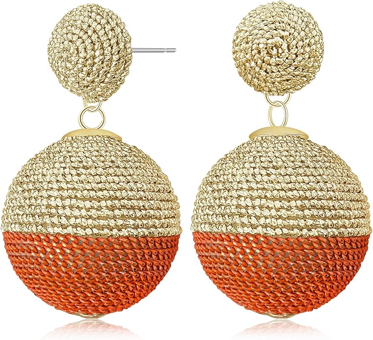 Bohemian National Style Weave Ball Lightweight Dangle Drop Earrings Thread Entanglement Contrasting Color Vintage Stud Earrings For Women Jewelry Gifts