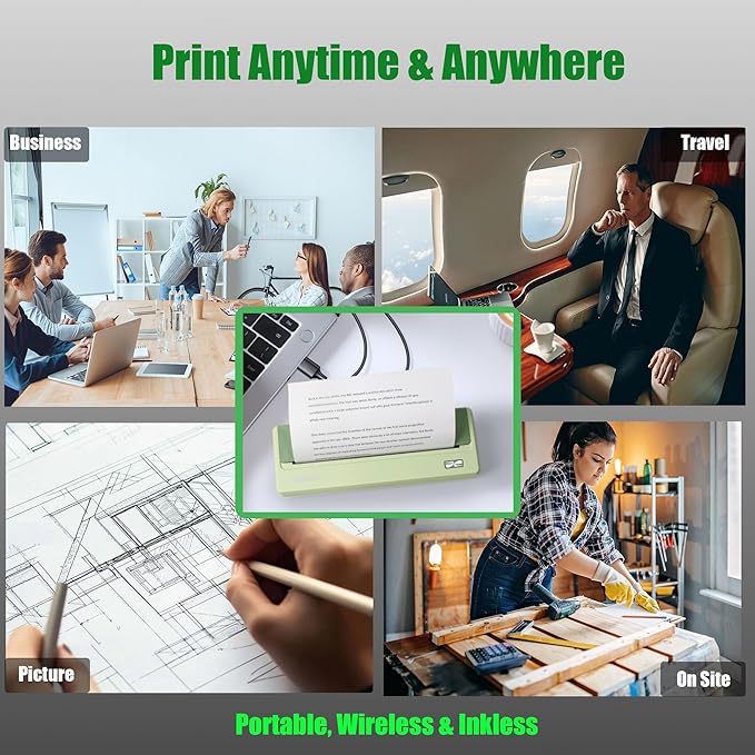 Rongta Inkless Portable Printer for Travel, Wireless Thermal Printer Support 8.5 x 11 inch A4/ US Letter, Bluetooth Compatible with Android/iOS Smartphone for Home Use (Green)