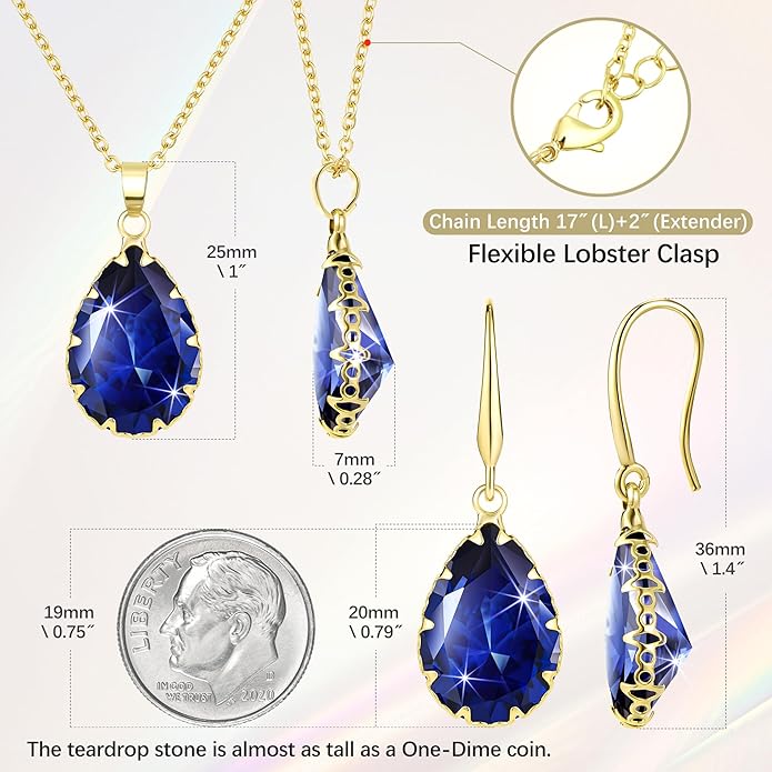 Linawe Crystal Jewelry Sets for Women, Imitation Diamond Pendant Necklace, Rhinestone Drop Dangle Earrings, Birthstone Cubic Zirconia Matching Wedding Jewelry, 14K Gold/Rose Gold/Silver Tones