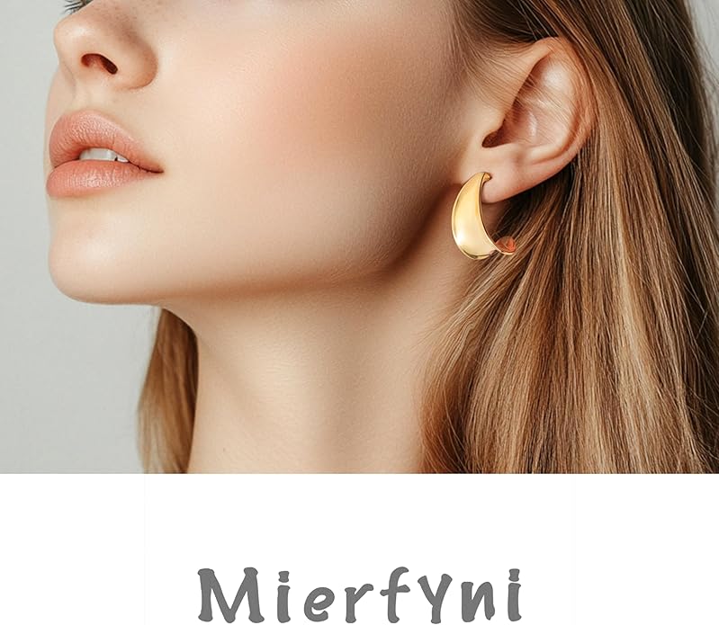 Big Chunky Gold Hoop Earrings for Women Trendy 14K Gold Plated Large Thick Gold Hoops