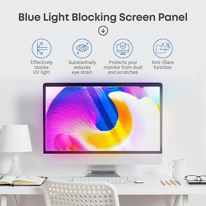 23.8 inch Blue Light Blocking Screen Protector Panel for 16:9 Widescreen Computer Monitor and Laptop - PC Anti-UV Eye Protection Filter Film - Anti-Scratch Diagonal Frame Shield [1 Pack]
