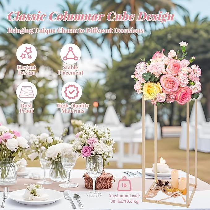 Column Vase,10PCS Metal Vase Column Stand,Wedding Centerpieces for Table,24in Tall Gold Metal Flower Stand for Wedding Event Party Props Home Decor T-Stage Reception Party