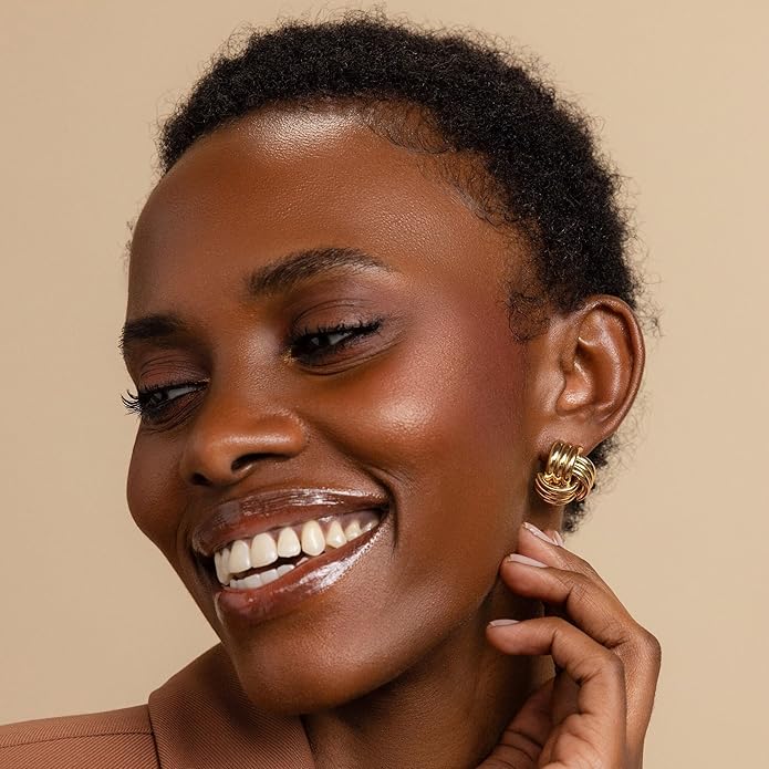 Gold Earrings for women Trendy - 14K Gold Plated Chunky Drop Dangle Knots Statement Earrings Hypoallergenic Lightweight Gold Jewelry Gifts