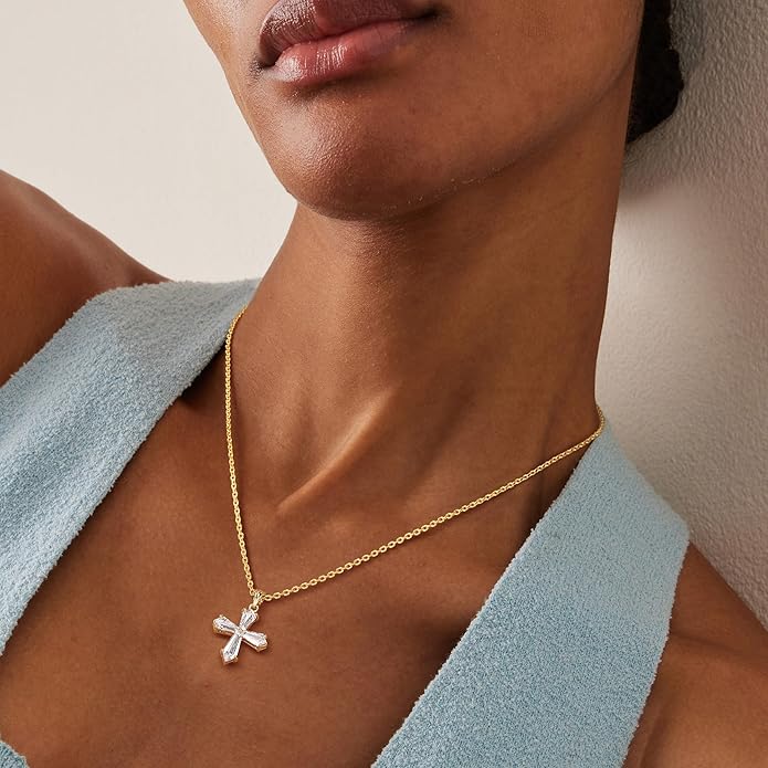 Fettero Christmas Necklace for Women Trendy 14K Gold Plated Dainty Diamond Necklace Charm CZ Clover Star Pendant Necklaces Simple Jewelry Gold Necklace for Women