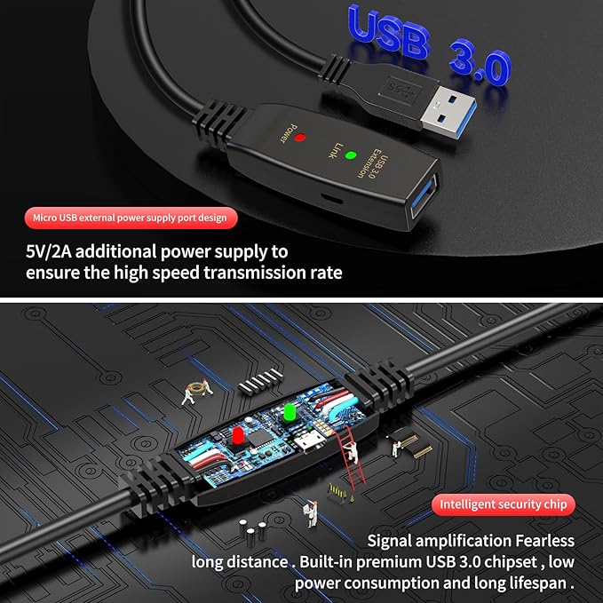LDKCOK Active USB 3.0 Extension Cable 75ft– Male to Female Extender Cord, USB Extension Cable for USB Flash Drive, Card Reader, Hard Drive, Keyboard, PlayStation, Xbox, VR, Printer, Camera, Laptop