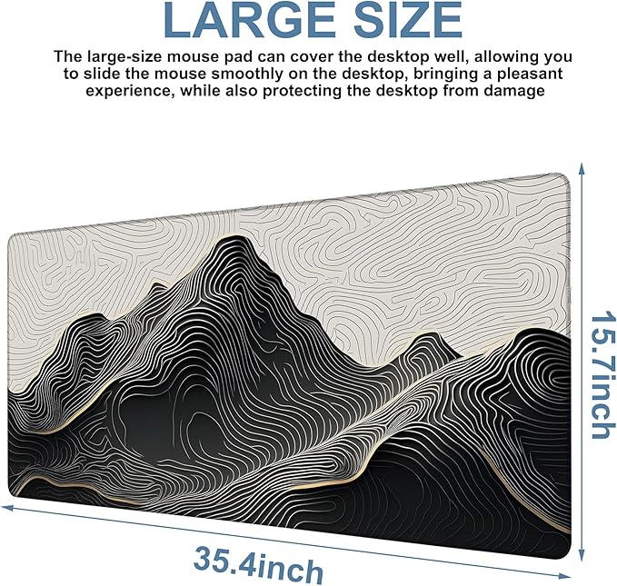 Gaming Desk Pad Large Extra Length Abstract Lines Mouse Pad Keyboard Laptop Non-Slip Waterproof with Rubber Base Thick Stitched Edge Mouse Mat for Office Home 35.4 x 15.7 Inches