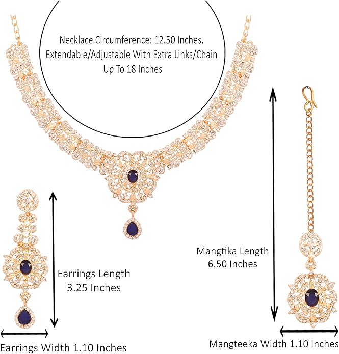 Touchstone Indian jewelry sets for women gold wedding tikka necklace set guest costume fancy bridal jewellery rhinestone crystal elegant formal prom evening wear dainty accessories