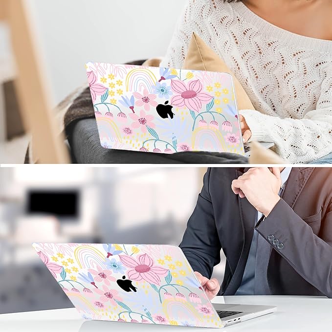 TWOLSKOO Compatible with M4 MacBook Air 15 inch Case 2025-2023 Released Model M4 A3241 M3 A3114 M2 A2941, Plastic Hard Shell & Screen Protector & Keyboard Cover & Type C Adapter, Floral Spring