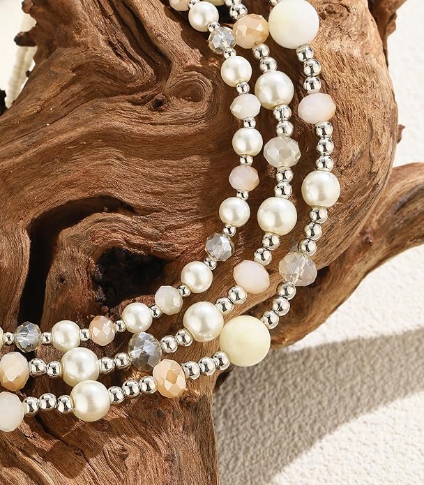 Noessla Beaded Statement Necklaces for Women Layered Chunky Bead Necklace Fashion Costume Jewelry Gifts for Mom