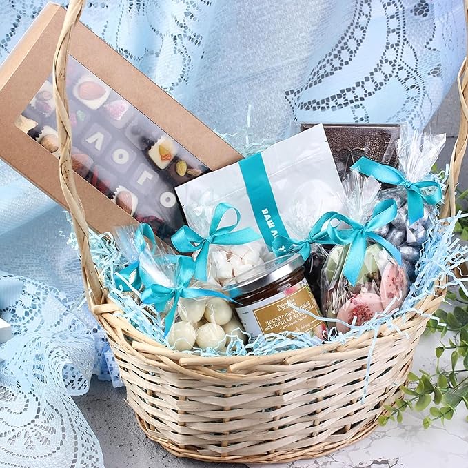Uptotop 1/2LB Blue Crinkle Cut Paper Shred Filler for Gift Wrapping Basket Filling, Birthday, Christmas, Thanksgiving, Wedding, Mother's Day