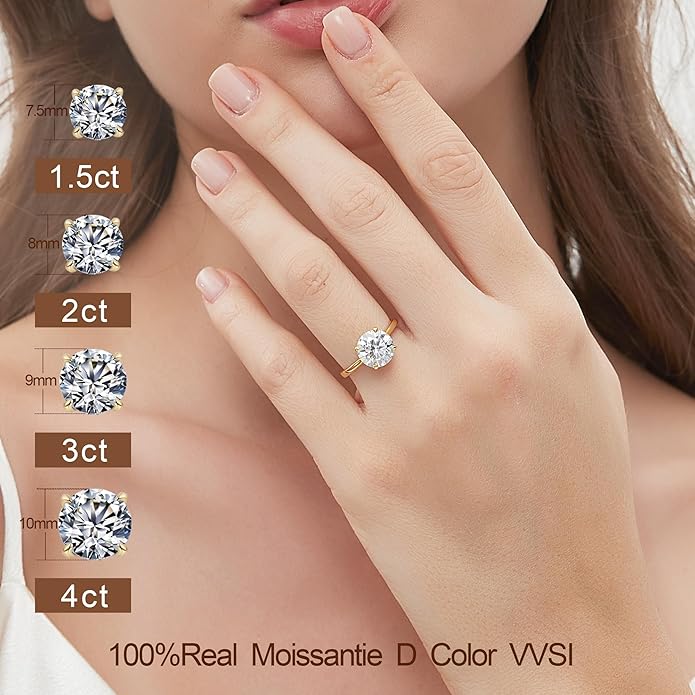 Moissanite Engagement Rings for Women,Promise Rings 925 Sterling Silver with 18K Yellow/White Gold Plated,D Color VVS1 Wedding Band Moissanite Ring 0.5/1/1.5/2/3/4CT