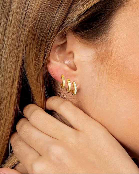Tassel Chain Small Gold Hoop Dangle Earring For Women Huggie Earring Heart Star CZ 14K Gold Plated Fashion Jewelry Friendship Gift