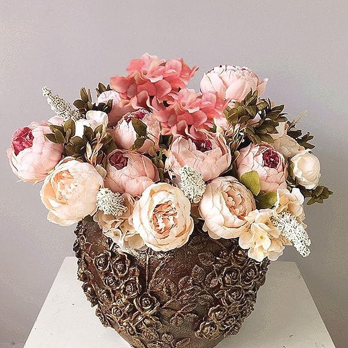 Peonies Artificial Flowers Pink Bouquet Box Set Fake Peony Bulk for DIY Bridal Baby Shower Decorations Wedding Centerpieces for Table Faux Silk Floral Arrangement Party Home Decor Indoor