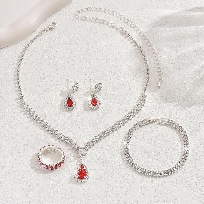 PINK TOWN Vintage Rhinestone Bridal Jewelry Sets,Crystal Wedding Prom Earrings Necklace Bracelet Set Fashion Zircon Bride Jewelry Dress Accessories for Women