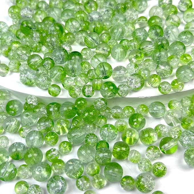 300pcs Crackle Glass Beads, 6mm and 8mm Green Crystal Glass Beads Round Loose Spacer Bulk Beads for St. Patrick's Day DIY Craft Earring Necklace Bracelet Jewelry