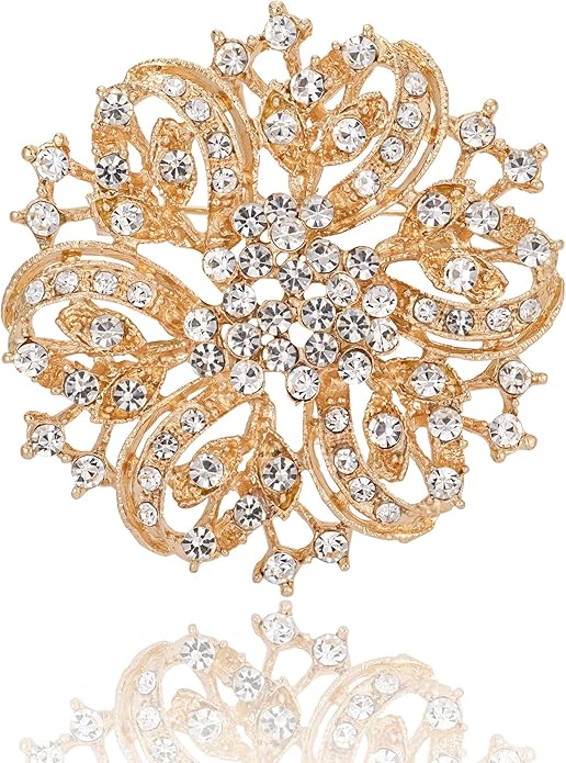 Wedding Party Sprial Flower Crystal Rhinestone Brooch Pin for Women Jewelry