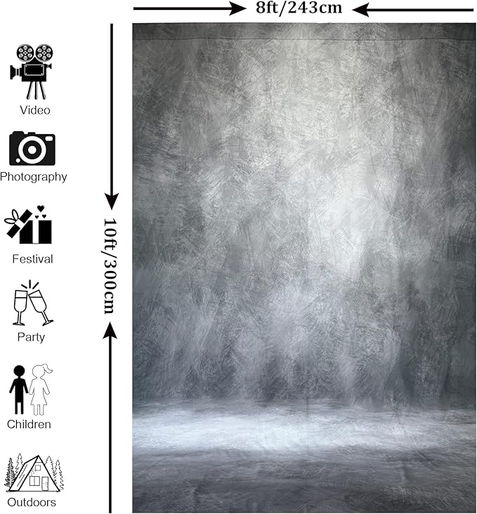 Abstract Professional Photography Backdrop for Portrait Photo Props Booth Background Photoshoot Studio with Polyester Fabric Roller Pocket on Top (8x10ft,Grey,No Stand)