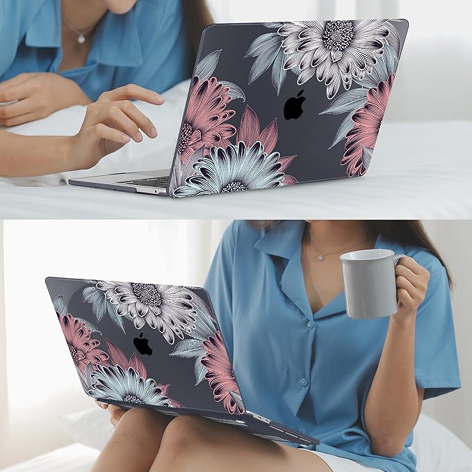 Mektron for MacBook Air 13 Case A1466/A1369 (2010-2017 Release), Snap-on Plastic Hard Shell Cover for MacBook Air 13.3 inch with Keyboard Cover,Blooming Chrysanthemums