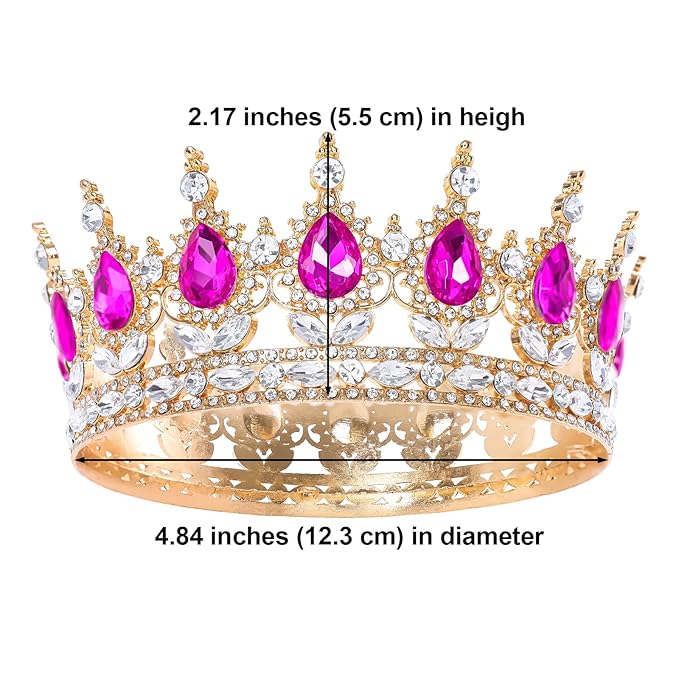 Hot Pink Queen Crown for Women Crystal Tiara for Girl Rhinestone Wedding Headband for Bride Hair Accessories for Costume Birthday Party Prom Gifts
