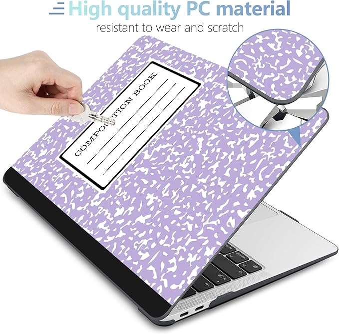 MEEgoodo for MacBook Air 13 inch Case 2021 2020 2019 Released A2337 M1 A2179 A1932 with Touch ID, Plastic Hard Shell Keyboard Cover Compatible with MacBook Air 13 inch Retina, Composition Book Purple