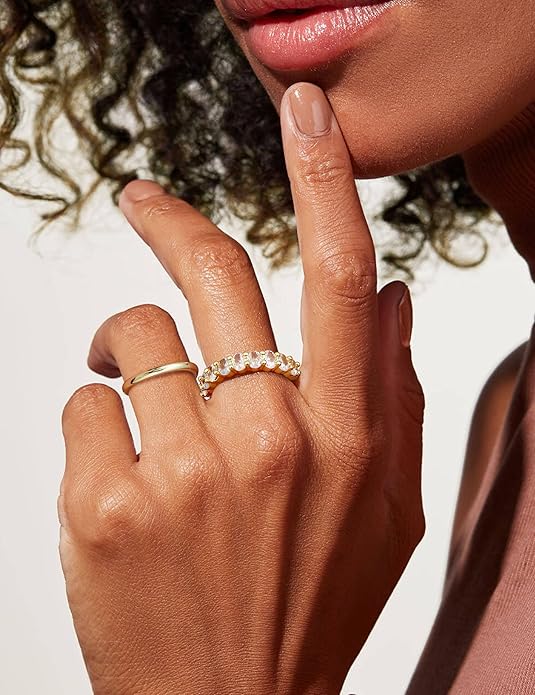 Dochais 5PCS Stackable Gold Silver Rings for Women, Non Tarnish Dainty Cubic Zirconia Rings, 14K Gold Plated Minimalist Wedding Band Rings Set, Trendy Statement Stacking Rings Size 5-10