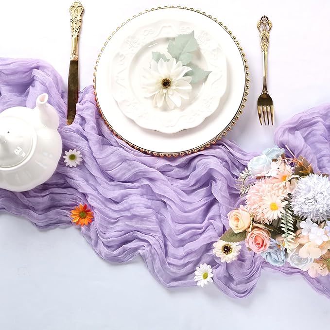 12 Pack Lavender Purple Cheesecloth Table Runner 10FT Boho Cheese Cloths Gauze Fabric Table Runners 120 Inch Rustic Sheer for Wedding Birthday Party Baby Shower Home Decorations