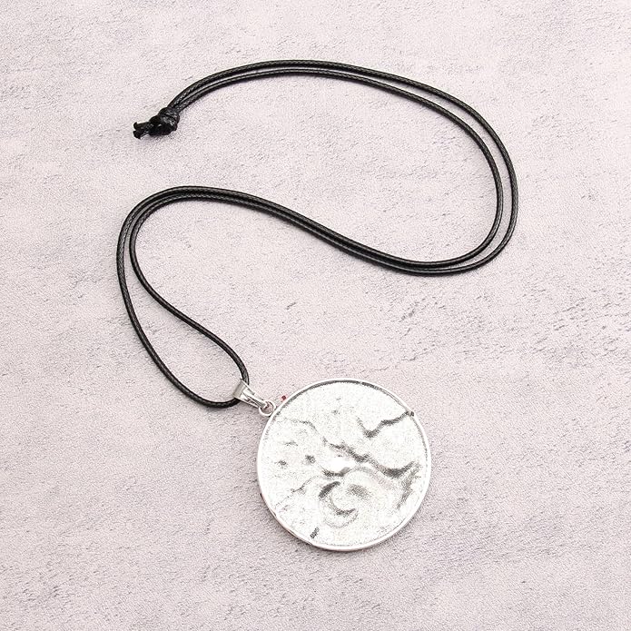 GelConnie Boho Necklaces for Women Vintage Silver Circles Long Pendant Necklace Cowgirl Sweater Necklace Adjustable Leather Choker Necklace for Women