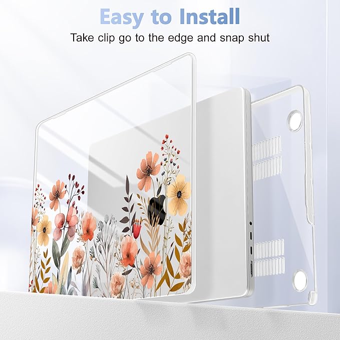 for MacBook Pro 16 inch Case 2021 2022 2023 2024 Release A3186 A3403 M4 A2991 M3 A2780 M2 A2485 M1 Pro/Max, Hard Shell Case with Screen Protector & Keyboard Cover, Watercolor Flowers