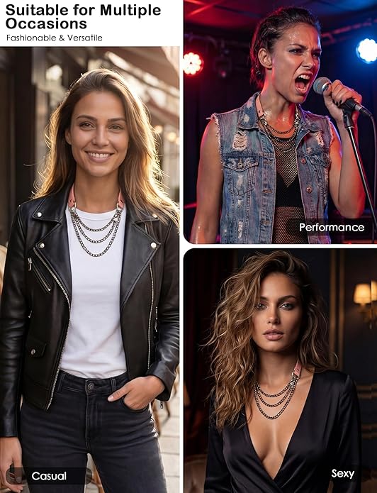 FEOYA Leather Choker Collar For Women Handmade Adjustable Triple-Layer Slip Chain Punk Gothic Chain Collar Necklace