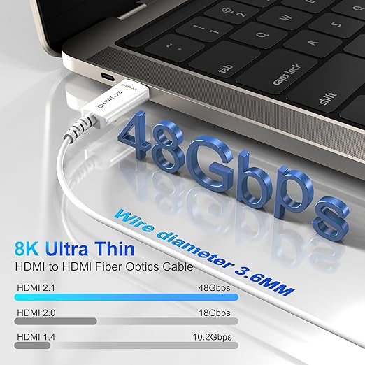 8K Fiber Optic HDMI Cable 50 FT, 8K@60Hz 4K@240Hz, Thin Extra Long HDMI Cable 48Gbps Ultra High Speed, Dynamic HDR, eARC, HDCP 2.2&2.3, 3D, Compatible for PS4/5/Xbox/TV/Laptop/Monitor