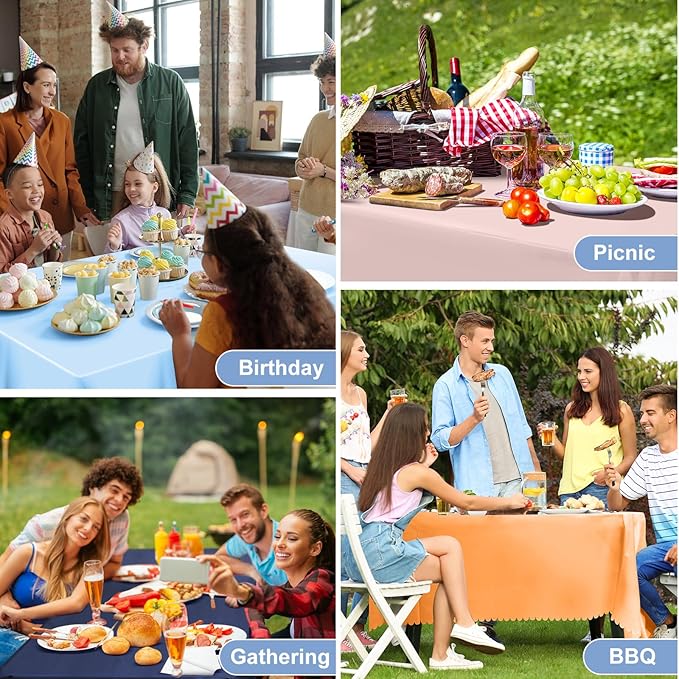 6 Pack Plastic Light Blue Tablecloth, 54 X 108Inch Disposable Baby Blue Scalloped Dessert Tablecoth for Rectangle Table Waterproof Spring Table Cover for BBQ Picnic Wedding Birthday Baby Shower Decor