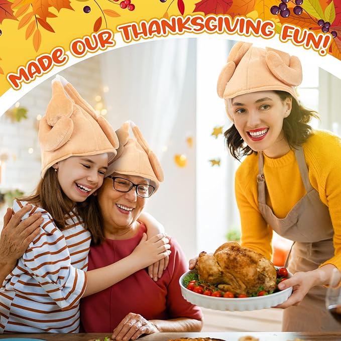 Hanaive 10 Pieces Thanksgiving Turkey Hats Bulk for Adults Turkey Costume for Dress-up Party Plush Turkey Hat Party Supplies