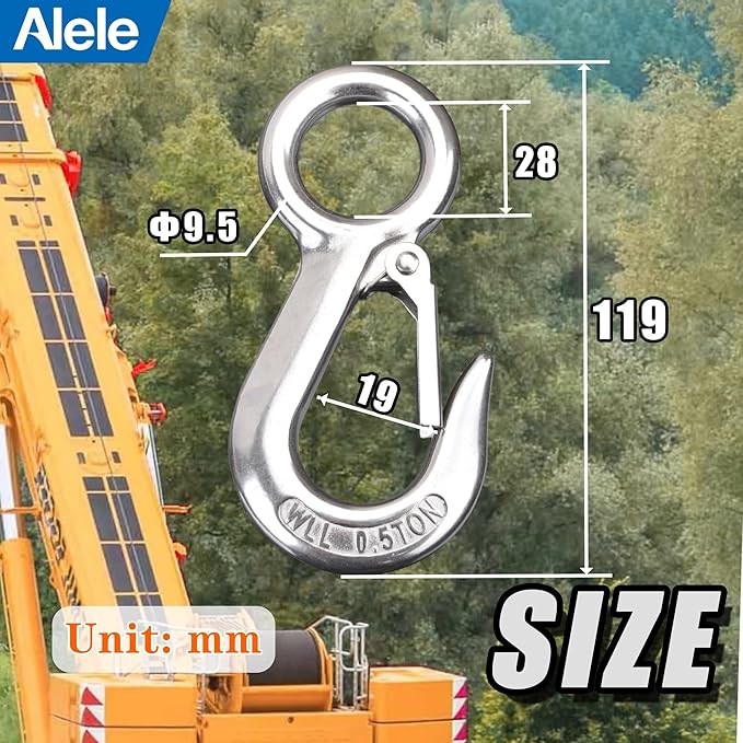 Alele 4Pack 0.5T Crane Scale Grab Hooks, Slip Hooks,Stainless Steel Lifting Hook Rigging Accessory