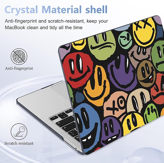 Case for MacBook Pro 13 inch with/Without Touch Bar (2016-2022, M2 A2338 M1 A2289 A2251 A2159 A1989 A1706 A1708), Hard Shell + Keyboard Cover + Dust Plug, Happy Emoji